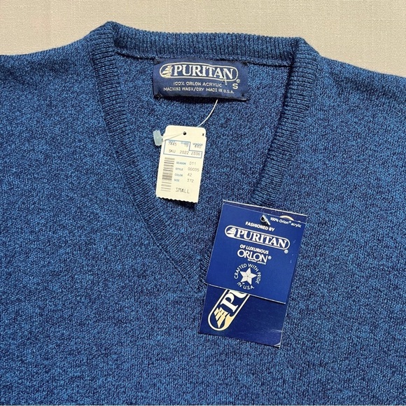 Vintage NWT Puritan Sleeveless Sweater Vest Men's Small Blue Grandpa Grunge USA - Picture 3 of 11